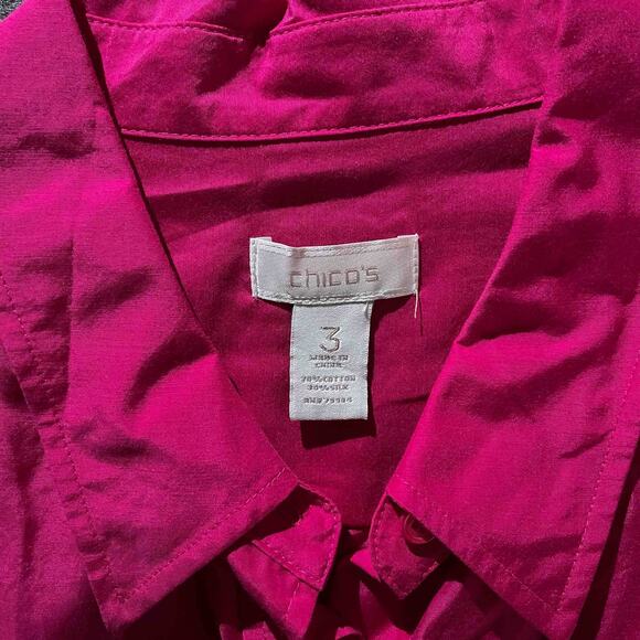Women's Chico's Long Sleeve Pockets Button Front Shirt Pink Silk Blend Size 3/L - Picture 3 of 6
